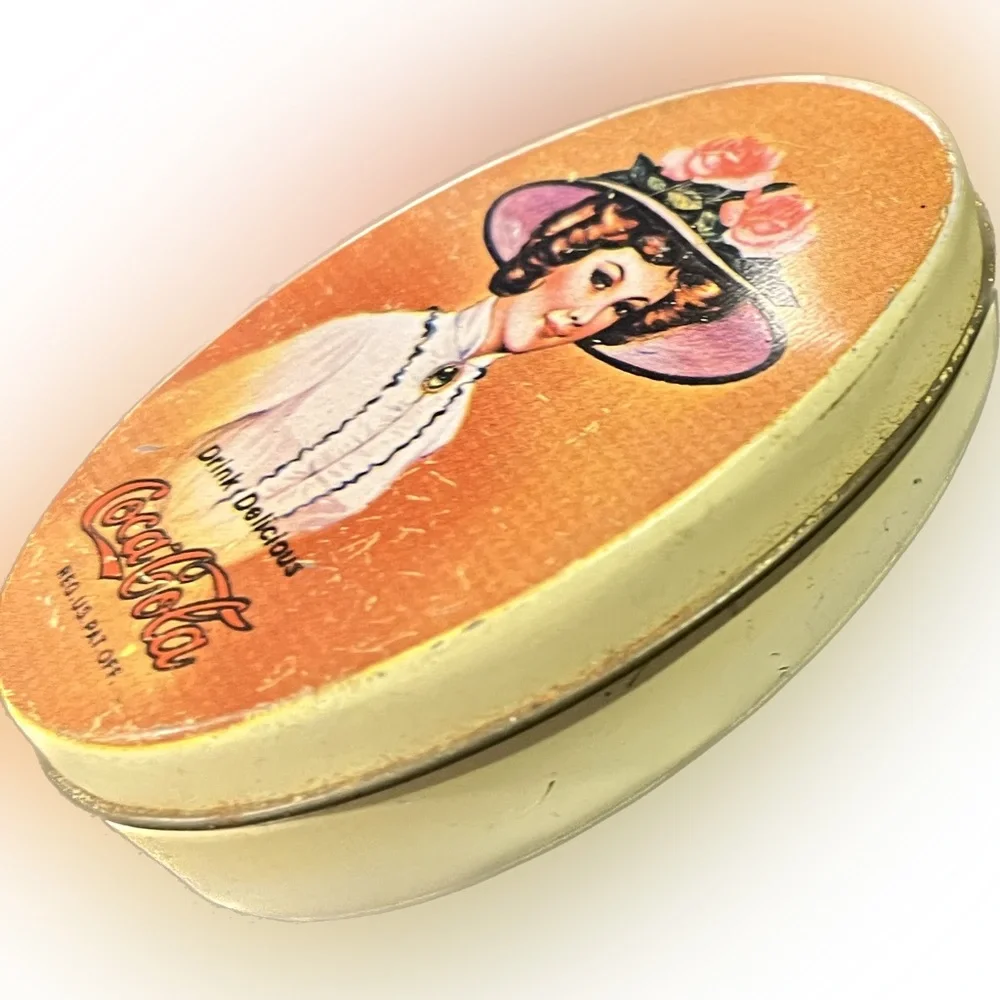 Vintage Coca Cola Lady In Dress & Floral Hat Pill Tin Case Rare Unique